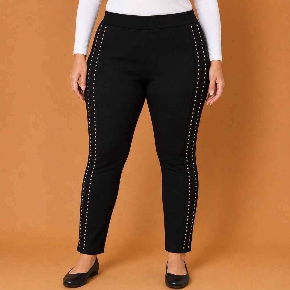Magaschoni Women's Small Petite Black Leggings Studded Quiet Luxury Edgy Chic